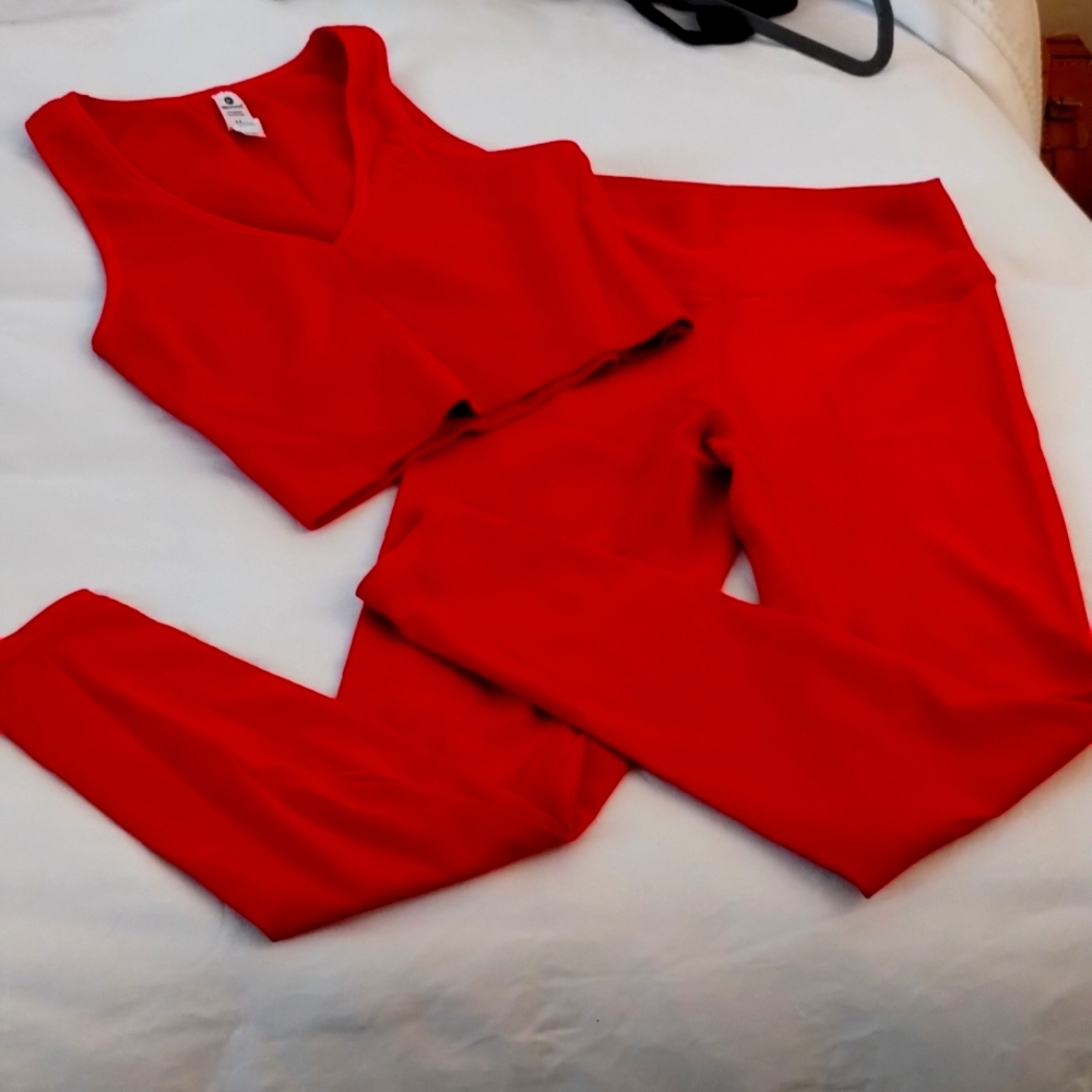Red two-piece workout set top medium bottom small